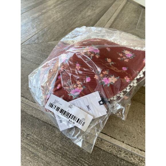 Shade & Shore Womens Red Floral Strap Flowers Swim Bikini Top Size 36C New - Picture 2 of 12